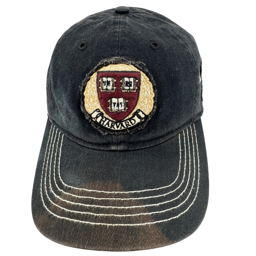 Harvard University Hat Cap Mens OS Black Distressed Franchise‎ Cap 1636 47 Brand